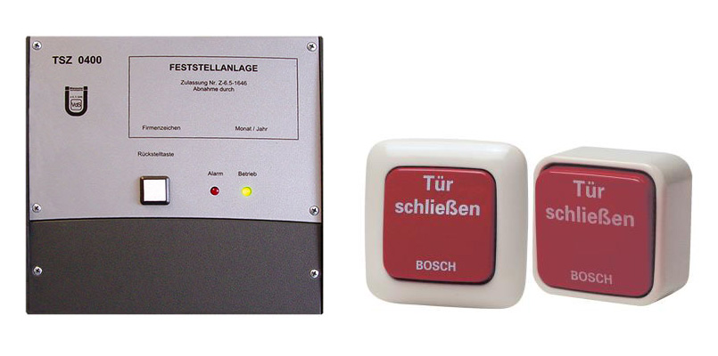 24 V‑Feststell­einrichtungen Rauchklappen manuelle Oeffnung Tuerhaftmagnete EN 1155:1997/A1:2002 Feststellvorrichtung